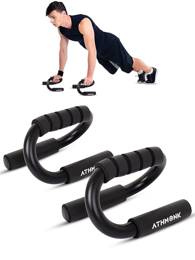Athmonk Push Up Bar Double Handle Steel For Home Gym Exercise Equipment Men & Women - Parallel Pair Set Kit - Foam Grip